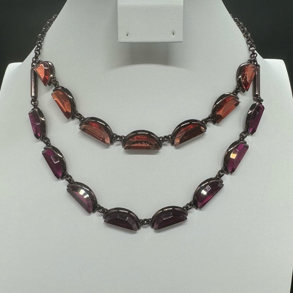 Coldwater Creek Double Strand Gemstone Crescent Shaped Statement Necklace - Picture 5 of 8